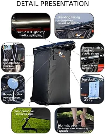 Naturnest Shower Tent with Roof and Floor mat, Overland Shower Awning, Bathroom Tent for SUV Car Camping Shower Tent, Portable Shower Tent Toilet Camping Privacy Shelters, Car Side Shower Room