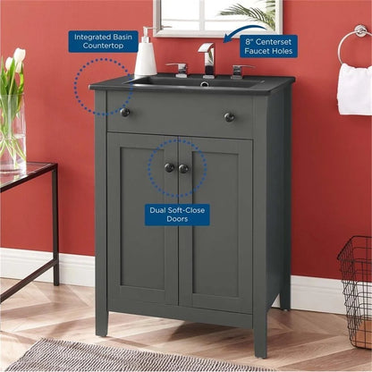 Modway Nantucket Modern Wood/Ceramic Bathroom Vanity in Gray/Black