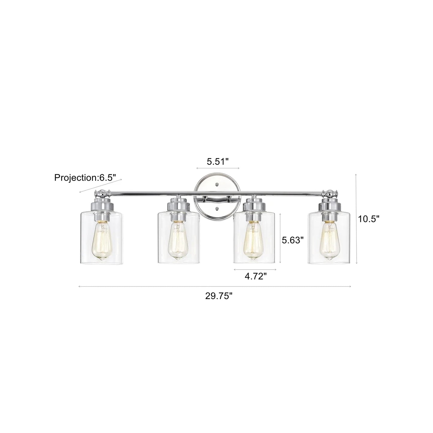 CHLOE Karson Transitional 4 Light Chrome Bath Vanity Fixture 30" Wide