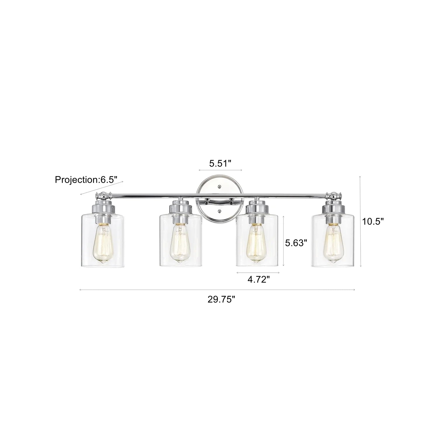 CHLOE Karson Transitional 4 Light Chrome Bath Vanity Fixture 30" Wide