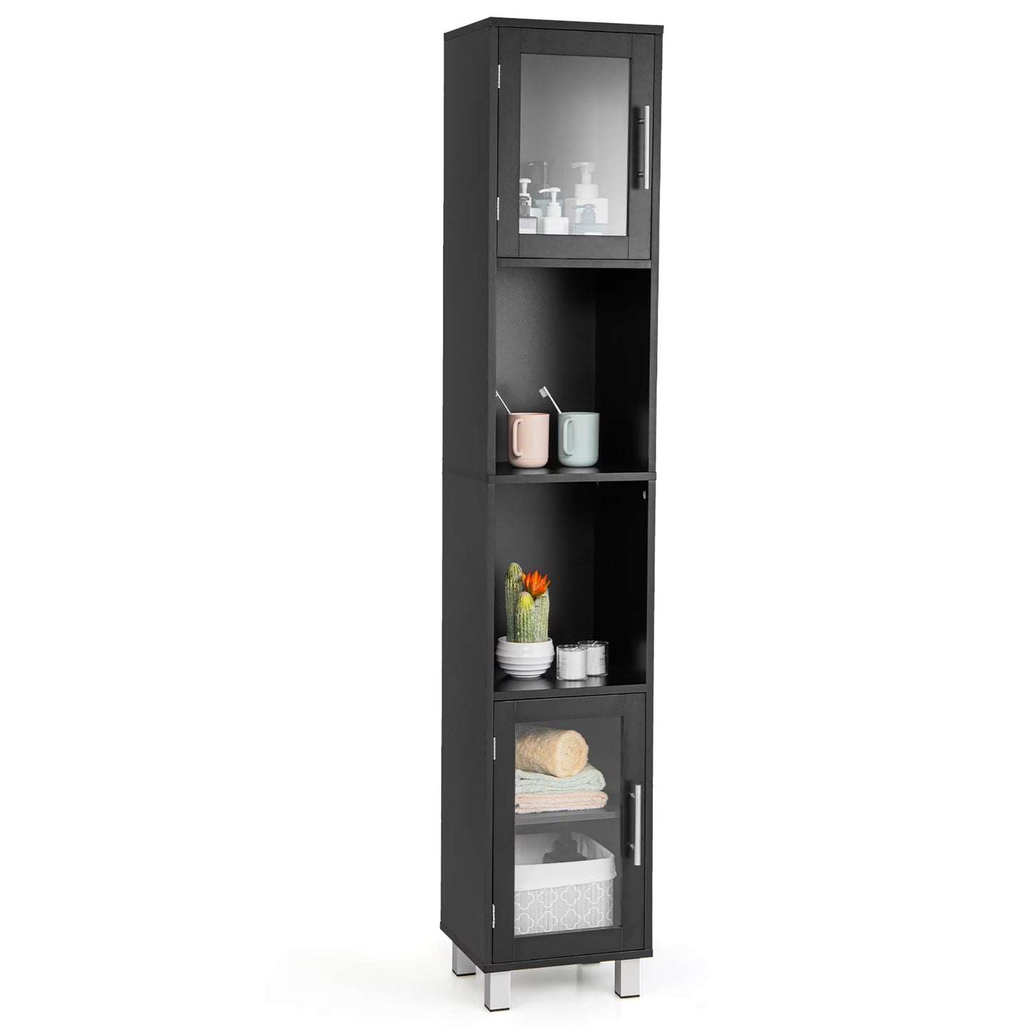 Costway 71'' Tall Tower Bathroom Storage Cabinet Organizer Display Shelves Bedroom Grey