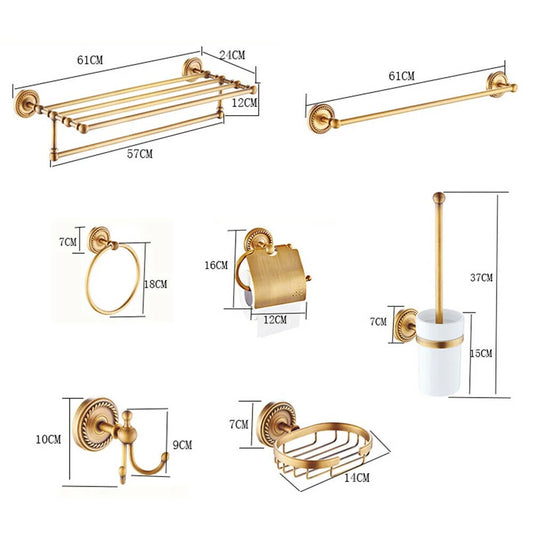 7 Antique Bathroom Accessory Bathroom Hardware Set Brass Carved Towel Bar Shelf 7PCS Antique Bathroom Accessories Bath Hardware Set Carved Brass Towel Rack Bar Gold Bathroom Accessories Set Toilet