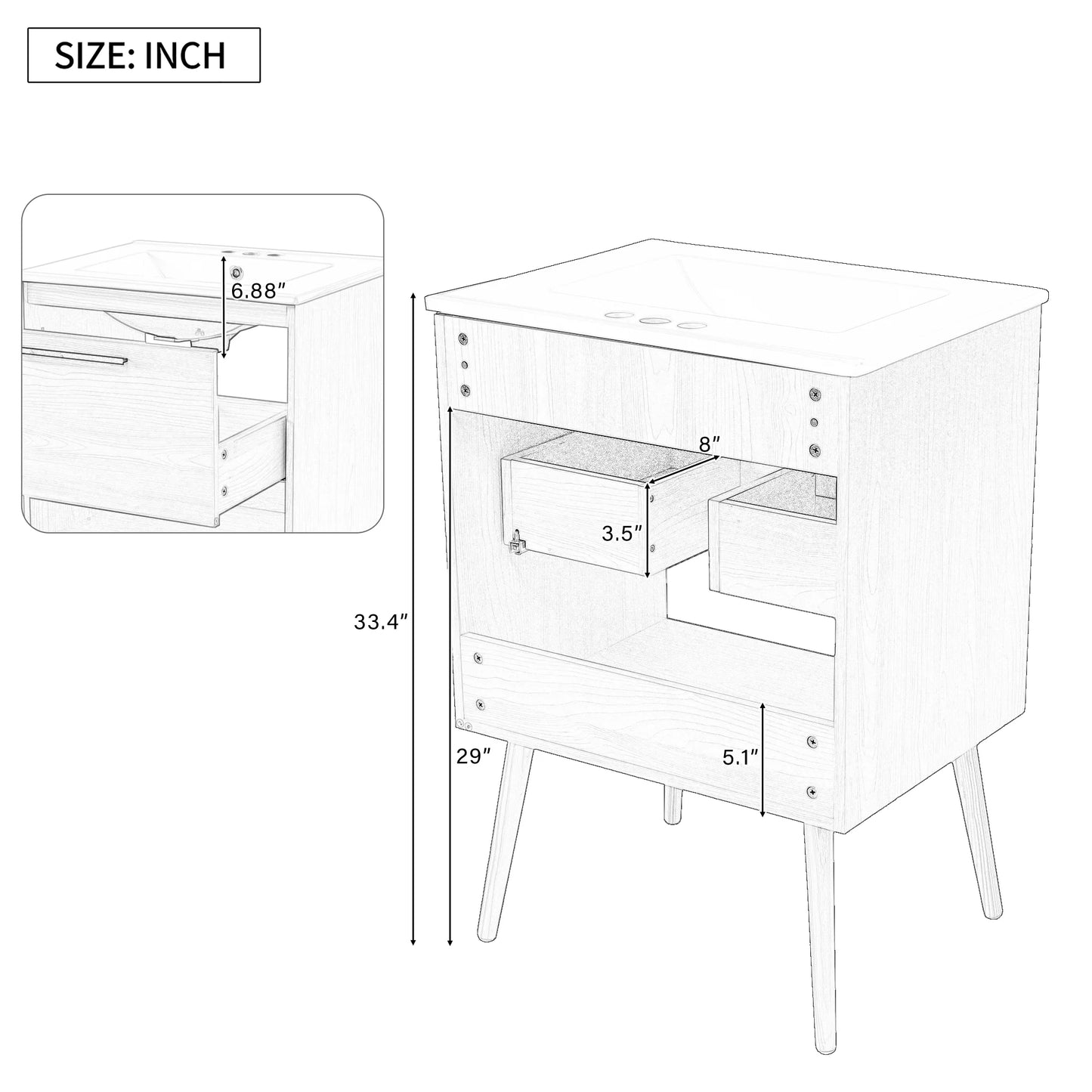 Harper & Bright Designs 24" Bathroom Vanity with Sink Set, Bathroom Vanity Cabinet with Ceramic Top and Drawer, Natural