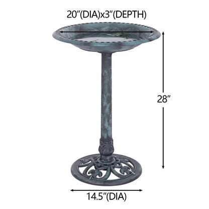 HomGarden 28" Vintage Bird Bath Antique Green Birdbath Outdoor Garden Backyard Dcor