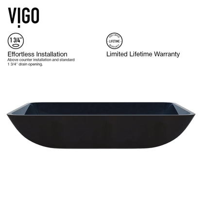 VIGO Donatello Turquoise Blue Glass 18 in. L x 13 in. W x 4 in. H Rectangular Vessel Bathroom Sink
