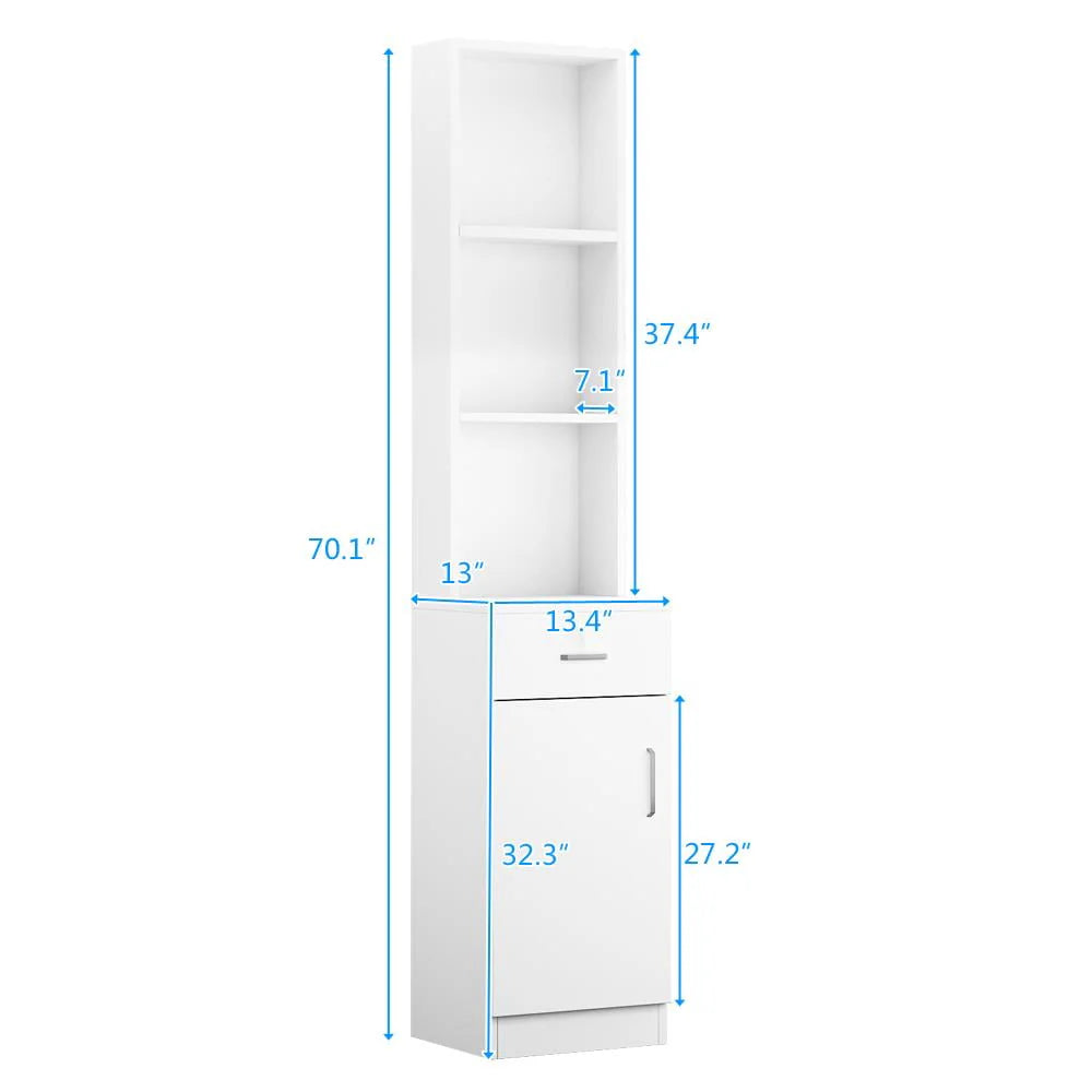 Zimtown Wooden Barber Station Makeup Hair Salon Cabinet, Freestanding Bathroom Tall Cabinet with 5 Storage Shelves & Drawer, White