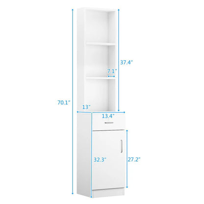 Zimtown Wooden Barber Station Makeup Hair Salon Cabinet, Freestanding Bathroom Tall Cabinet with 5 Storage Shelves & Drawer, White