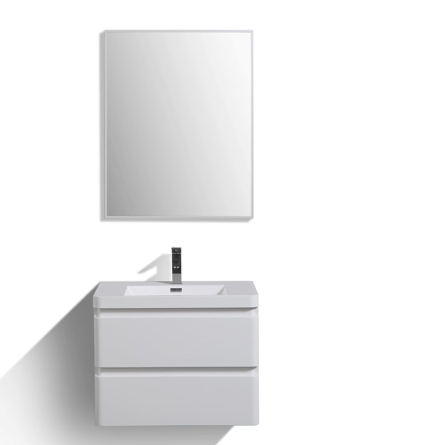 Eviva Smile 30" White Oak Wall Mount Modern Bathroom Vanity w/ White Integrated Top