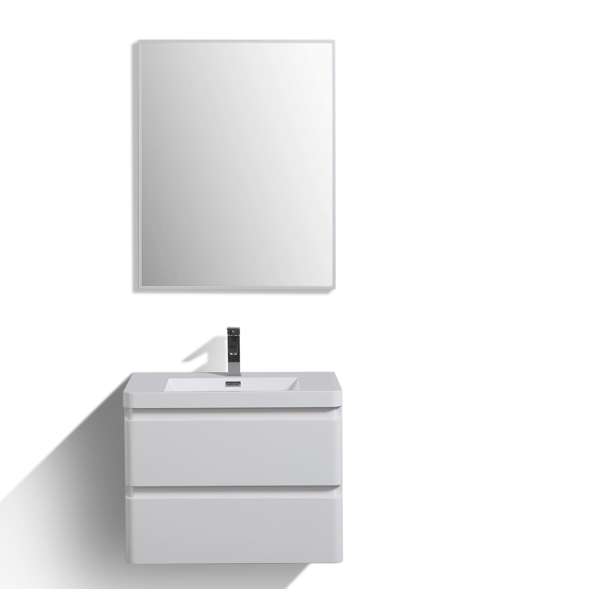 Eviva Smile 30" White Oak Wall Mount Modern Bathroom Vanity w/ White Integrated Top