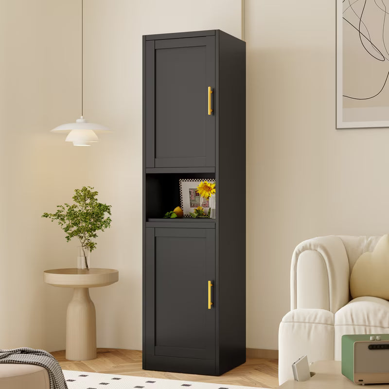 15.75"W Freestand Metal Tall and Thin Narrow Corner Storage Cabinet for Kitchen Bathroom Living Room