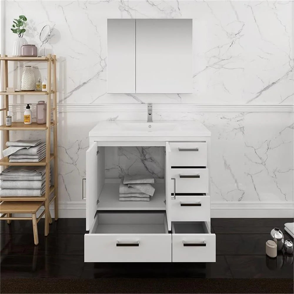 Fresca Imperia 36" Free Standing Wood Bathroom Vanity - Right in Glossy White