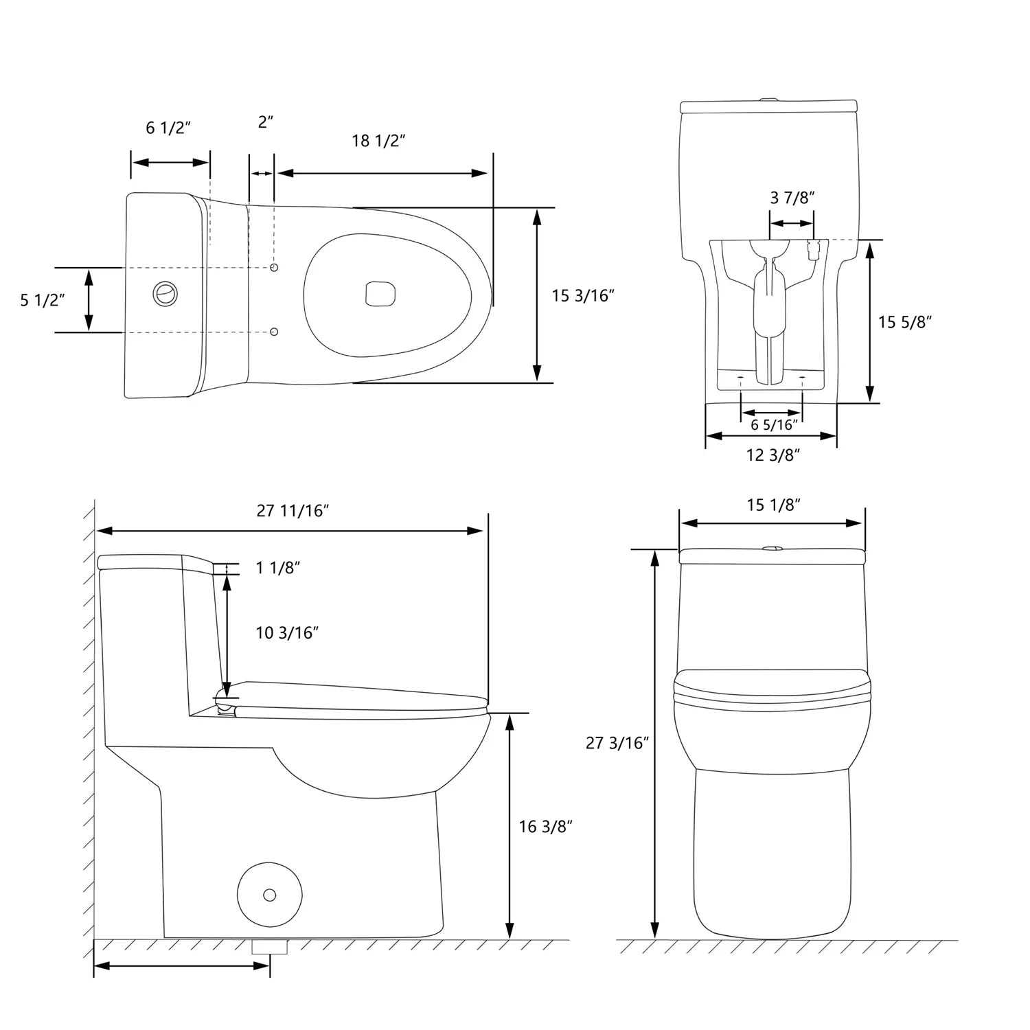 DeerValley Ursa DV-1F52677 Elongated One-Piece Toilet Ceramic 0.8/1.28 GPF Dual Flush Bathroom Toilets