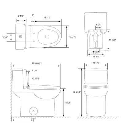 DeerValley Ursa DV-1F52677 Elongated One-Piece Toilet Ceramic 0.8/1.28 GPF Dual Flush Bathroom Toilets