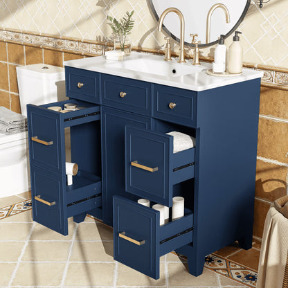 viswild 30" Bathroom Vanity with Ceramic Sink, Soft Close Drawers & Adjustable Shelf, Compact Freestanding Cabinet for Small Spaces, Black