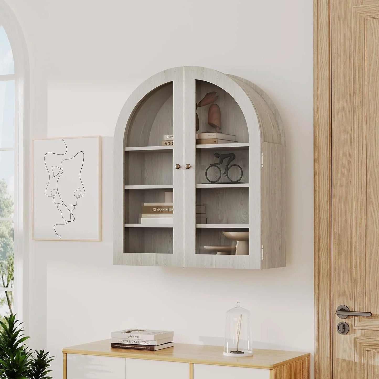 Arched Wall Mounted Bathroom Cabinet, Bathroom Wall Mounted Cabinet Over Toilet Storage Organizer Modern 4-Tier Wall Hanging Storage Organizer Medicine Cabinet Hanging Cabinet 24"w x 28''h x 9''d