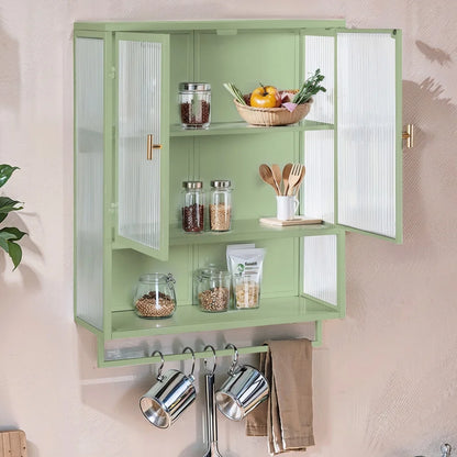 Bathroom Wall Cabinet, Over The Toilet Storage Cabinet with Open Shelf & Towel Rack, Bathroom Cabinet Wall Mount in Metal, Medicine Cabinets for Bathroom, Living Room, Laundry Room, White