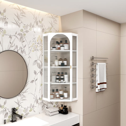 Wall Mounted Storage Cabinet In White, Minimalist Design For Home, Four Shelves, Bedroom To Kitchen Bathroom White Storage, Modern Minimalist, With