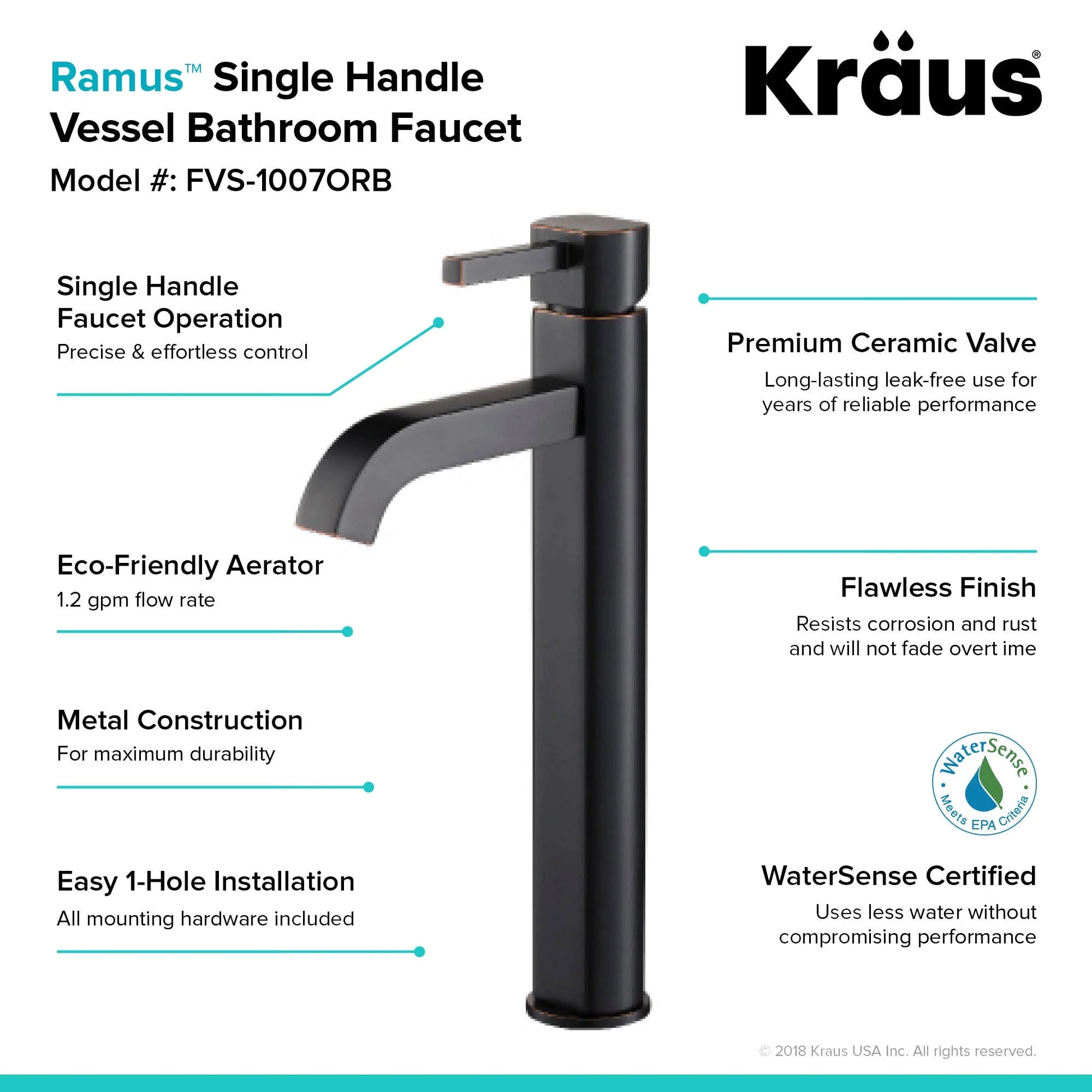 KRAUS Ramus Tall Vessel Bathroom Faucet, Oil Rubbed Bronze Finish