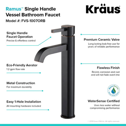 KRAUS Ramus Tall Vessel Bathroom Faucet, Oil Rubbed Bronze Finish