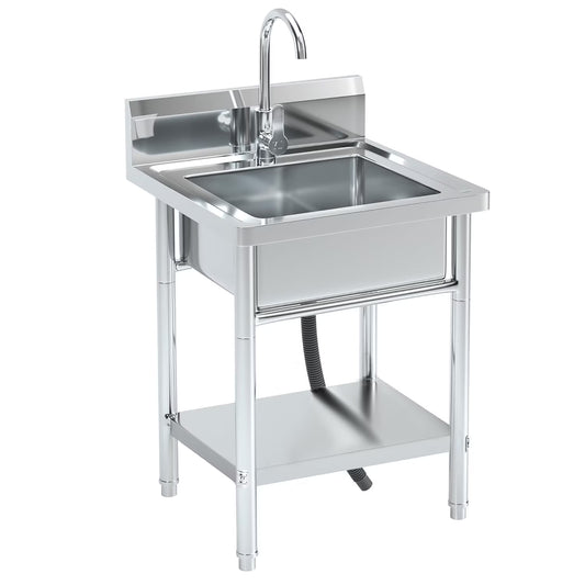 20" Stainless Steel Freestanding Utility Sink with Hot/Cold Water Faucet - Perfect for Kitchen, Bathroom, Farmhouse & Outdoor Use