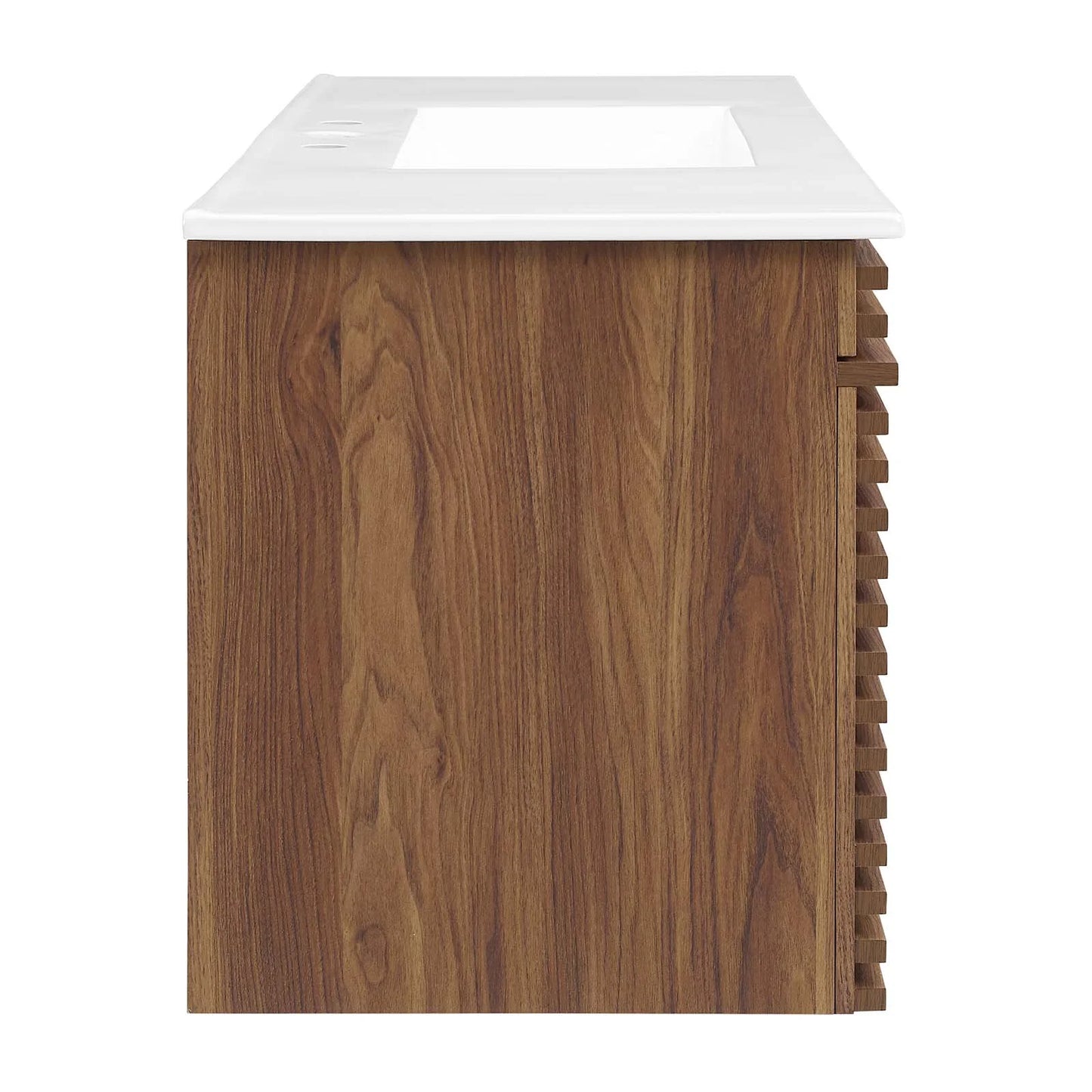 Modway Render 48" Wall-Mount Bathroom Vanity in Walnut White