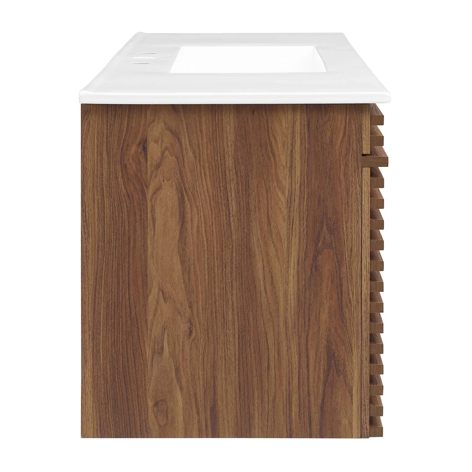 Modway Render 48" Wall-Mount Bathroom Vanity in Walnut White