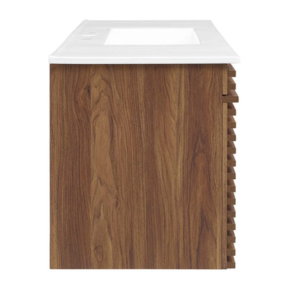 Modway Render 48" Wall-Mount Bathroom Vanity in Walnut White