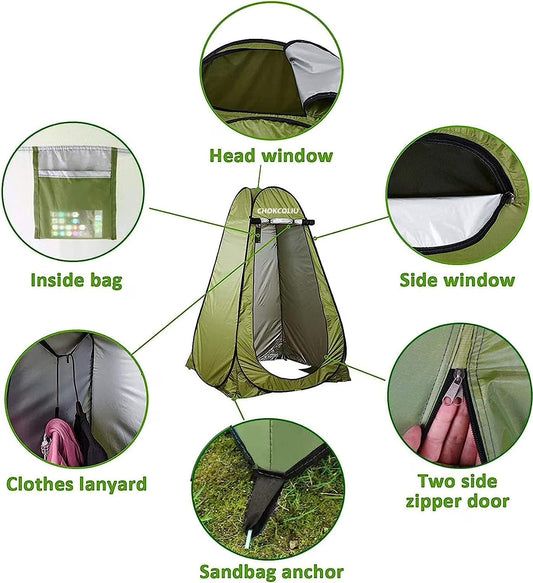 Pop-up Shower Tent & 20L Solar Shower Bag Combo - Waterproof Camping Privacy Shelter for Outdoor Bathing, Beach, Hiking (Green, 120x120x190cm)