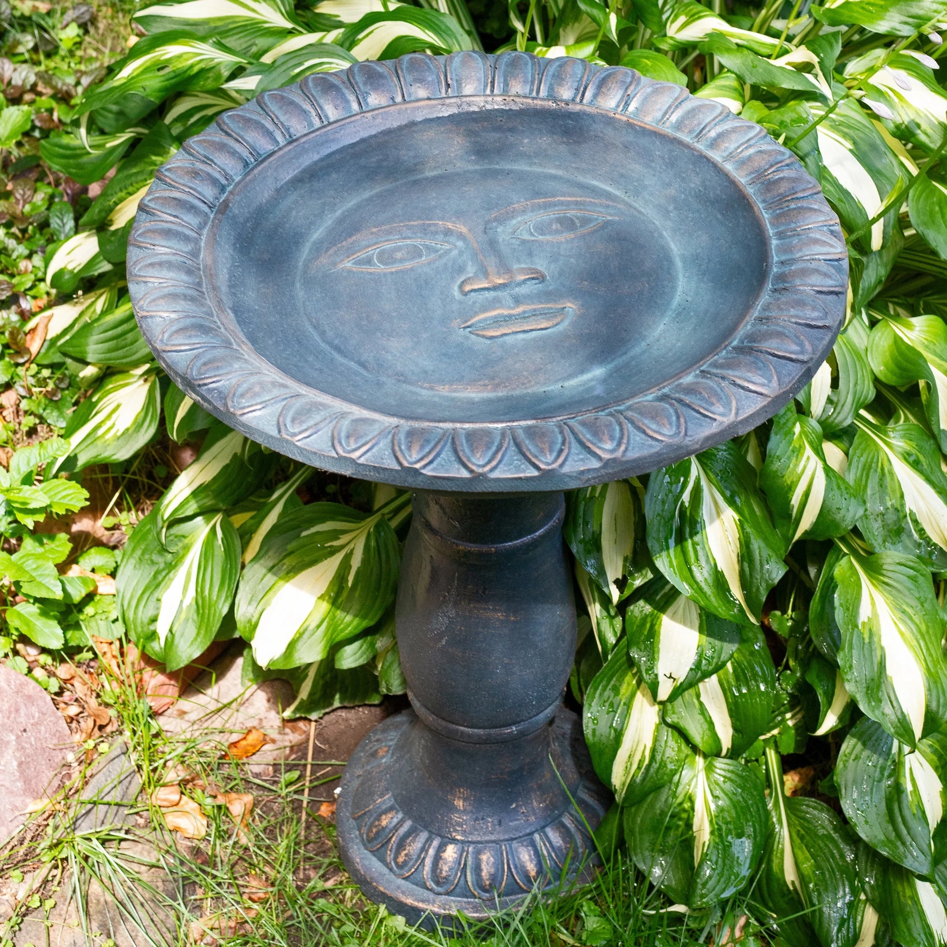 Sunnydaze Facade du Soleil Freestanding Glass Fiber Reinforced Concrete Outdoor Bird Bath, Blue