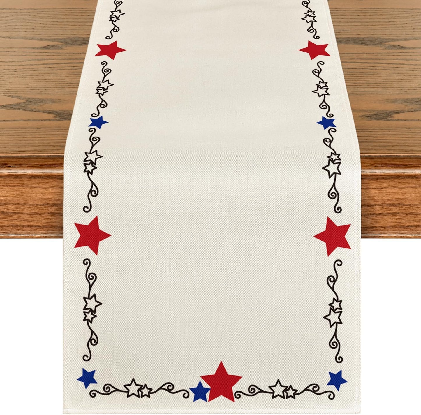 Artoid Mode Beige Patriotic Stars Border 210 GSM 4th of July Table Runner, Memorial Day Kitchen Dining Table Decoration for Home Party Decor 13x36 Inch