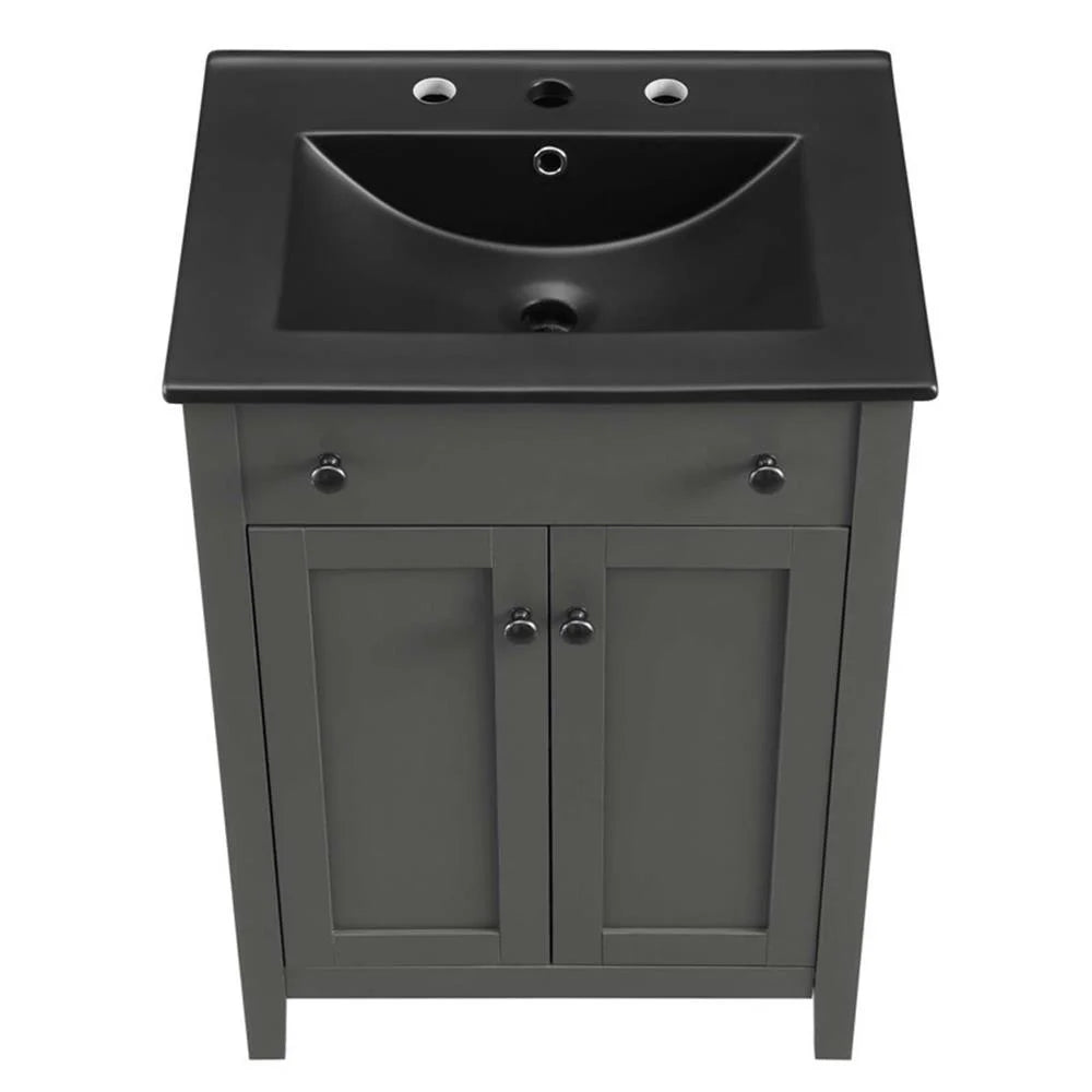 Modway Nantucket Modern Wood/Ceramic Bathroom Vanity in Gray/Black
