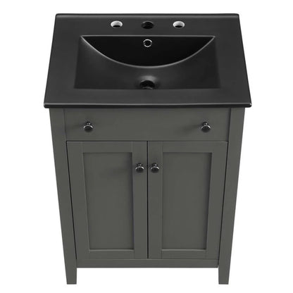 Modway Nantucket Modern Wood/Ceramic Bathroom Vanity in Gray/Black