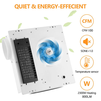 Bathroom Exhaust Fan, Heater, LED Light Combo, Bathroom Fan 2300 Watt Heater 100CFM