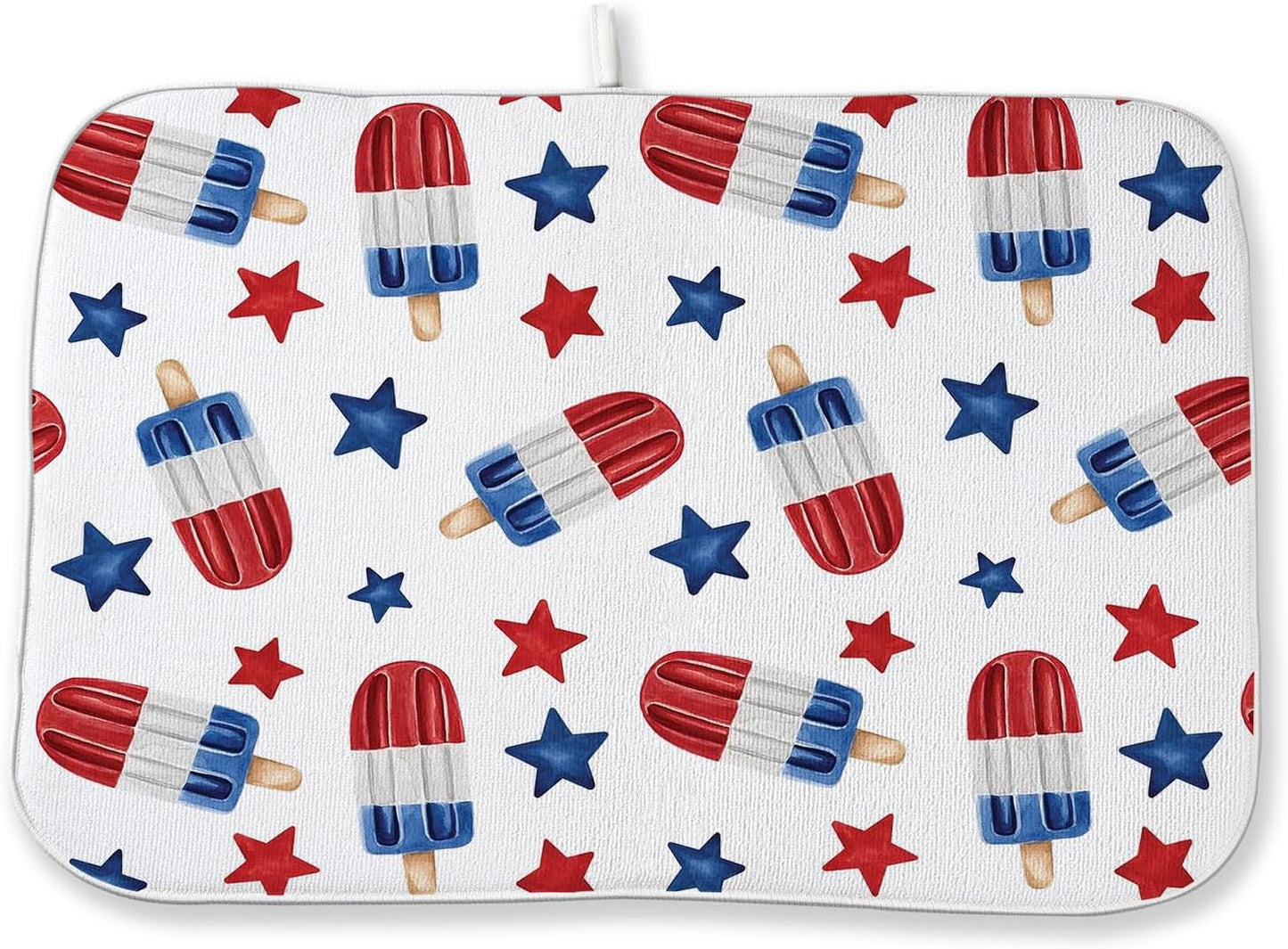 4th of July Dish Drying Mat 18x24 Inch Blue Red Ice Cream Stars Patriotic Drying Mat Independence Day Memorial Day Absorbent Dish Drying Pad Dish Rack Drainer Mats for Kitchen Dining Counter