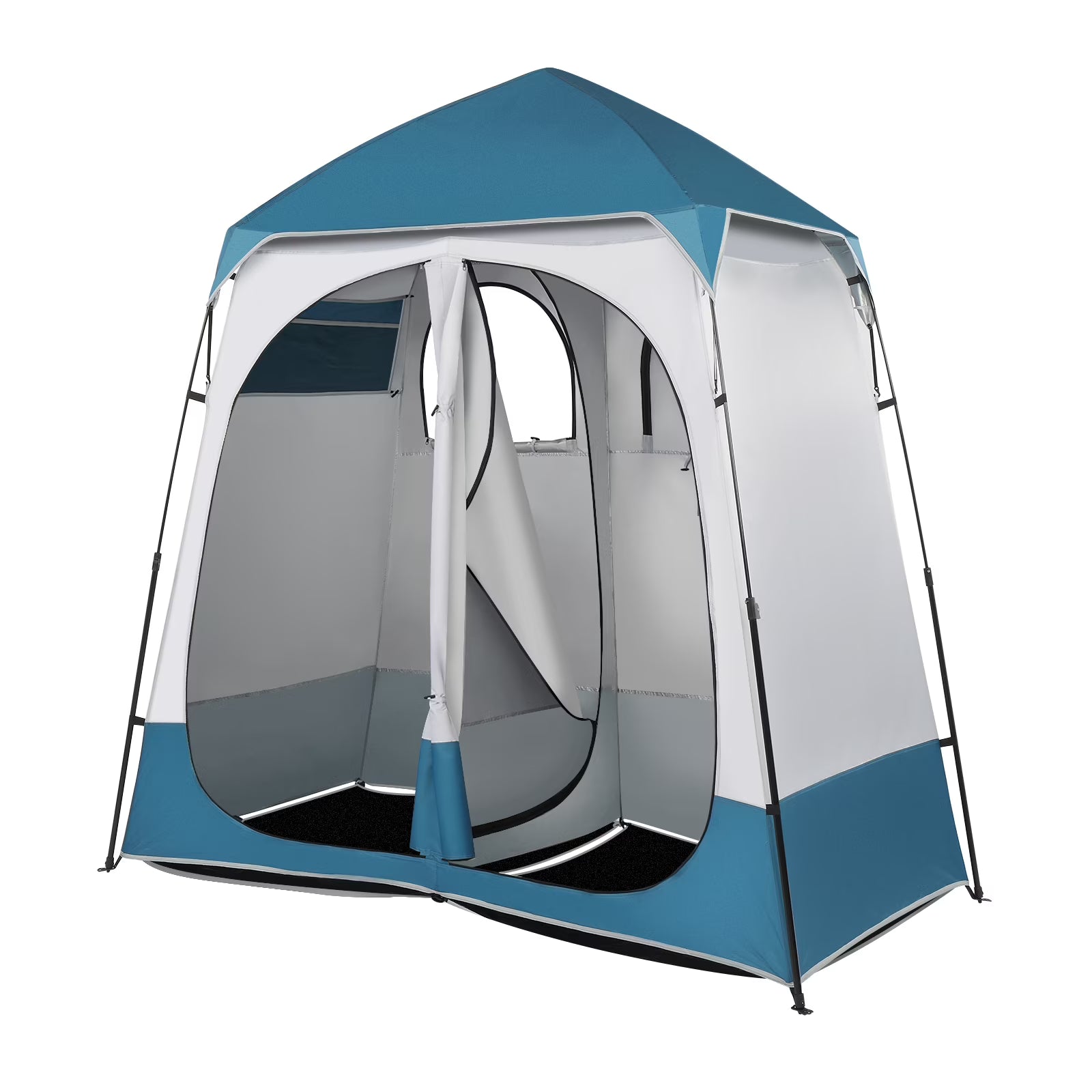 Xilee Shower Tent Camping,2-Room Portable Changing Room, Outdoor Shower Enclosure, Pop Up Privacy Tent Shelter with Floor & Doors, Waterproof & Lightweight, Camping Toilet Bathroom Blue/White