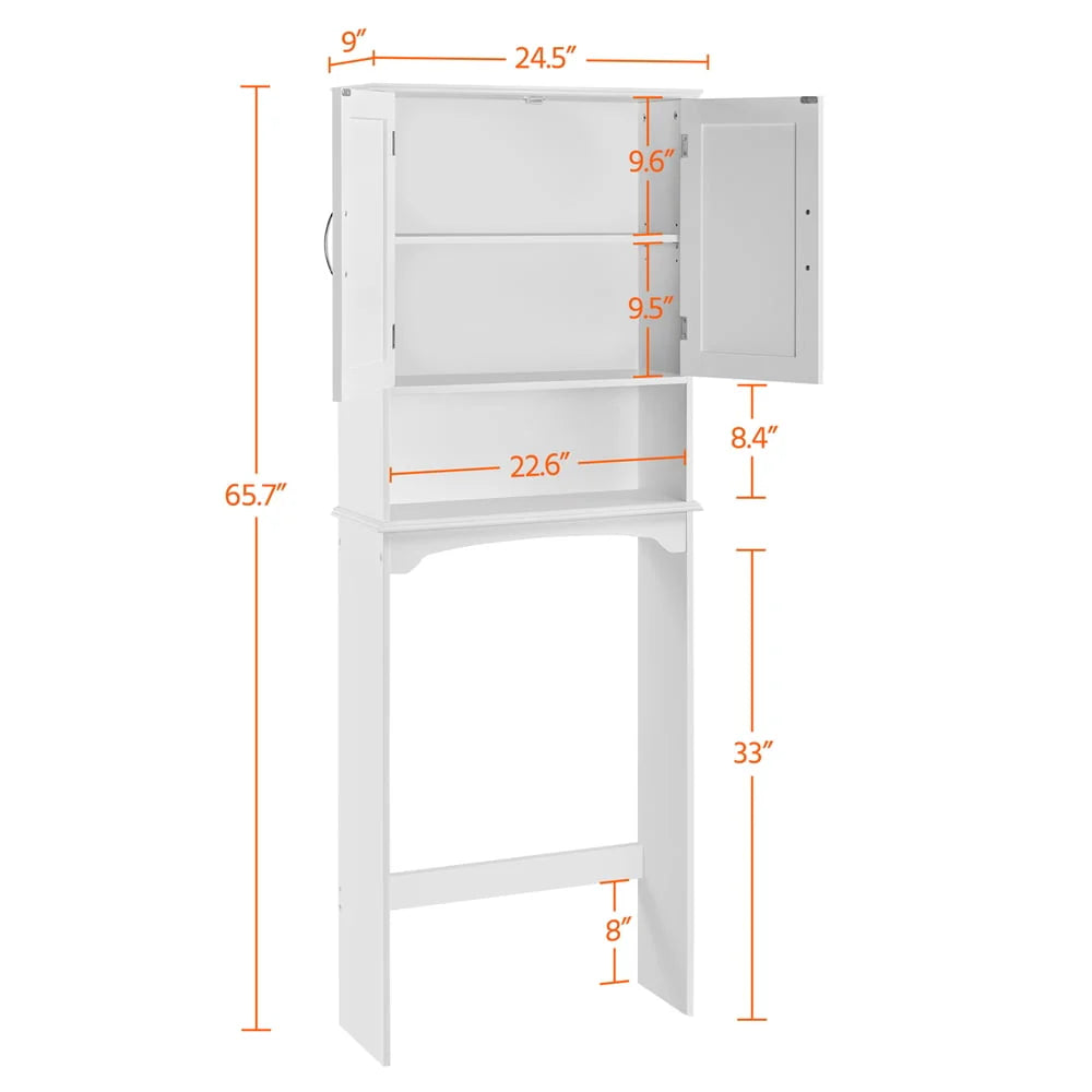 SmileMart 9" Width Wooden Over The Toilet Bathroom Storage Cabinets with Door, White