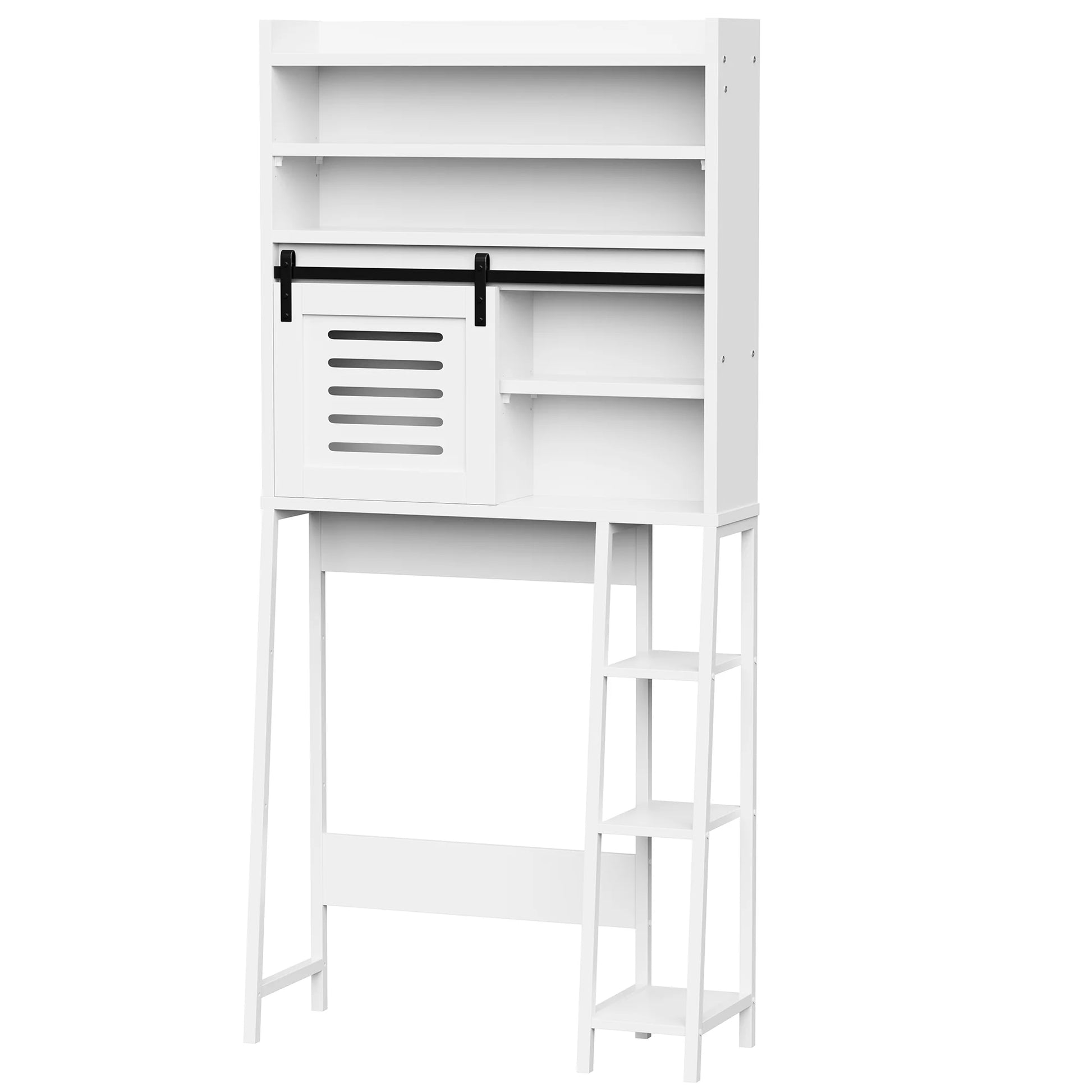 Walsunny Over the Toilet Storage Cabinet with Sliding Barn Door Side Shelves Bathroom Restroom Toilet Shelf Organizer Rack Space Saver Freestanding White