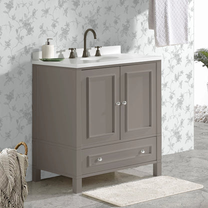 Alaterre Furniture Williamsburg 30 in. Bathroom Vanity - Freestanding Cabinet Without Sink - Small Wood Vanity with Soft-Close Doors, Gray