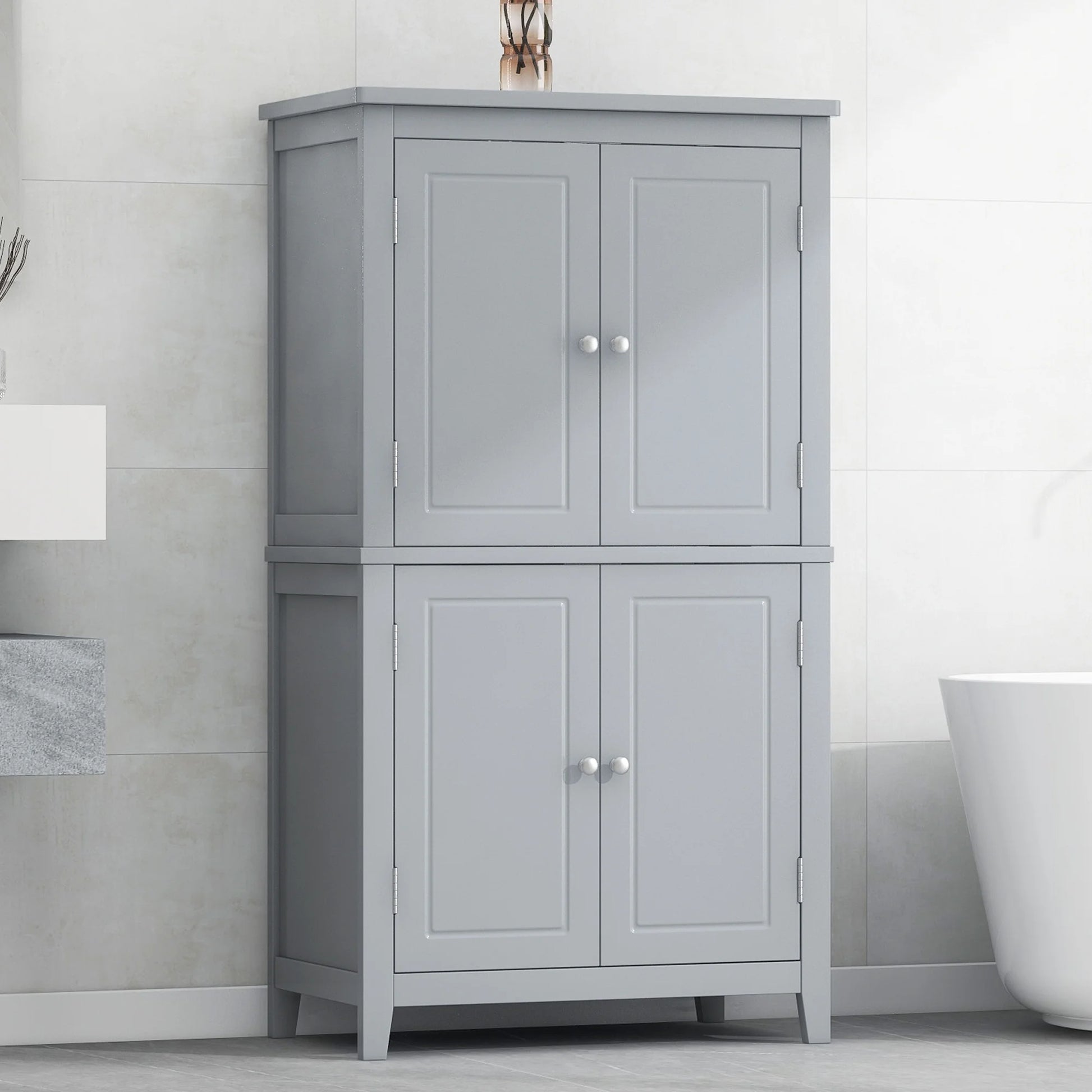 Elegant Bathroom Floor Storage Cabinet, Bathroom Storage Unit, Freestanding Cabinet with 4 Doors