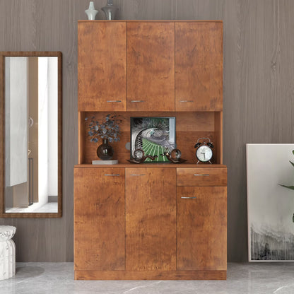 70.87" Tall Wardrobe & Kitchen Cabinet, Freestanding Storage Cabinets with 6 Doors, 1 Open Shelves and 1 Drawer, Versatile Floor Buffet Hutch Cupboard for Bedroom Bathroom Kitchen, Oak