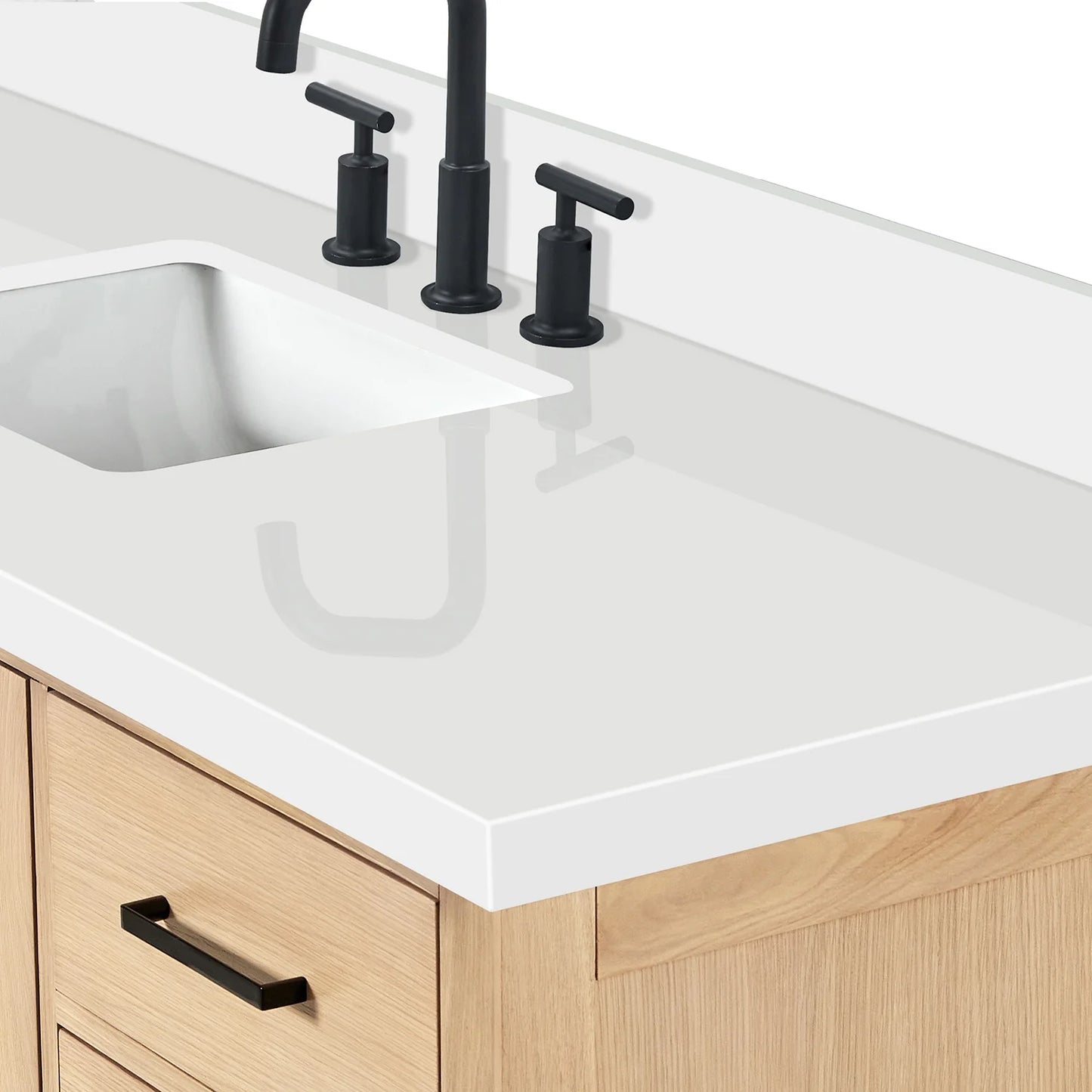 ARIEL Cambridge 61 Inch Single Rectangle Sink Bathroom Vanity With Pure White Quartz Countertop 1.5 Inch Edge In Oak