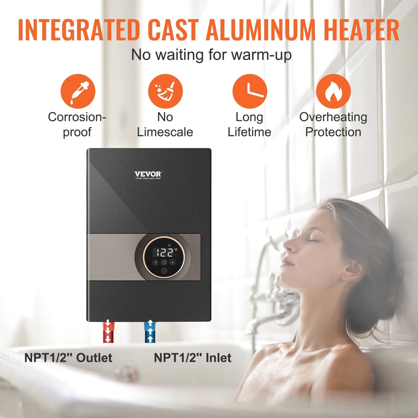 VEVOR Instant Water Heater, 8kw On Demand Electric Tankless Water Boiler, Digital Temperature Display & Easy Installation & 24-Hour Water Supply, For Kitchen Bathroom Shower Mall Salon ETL Listed