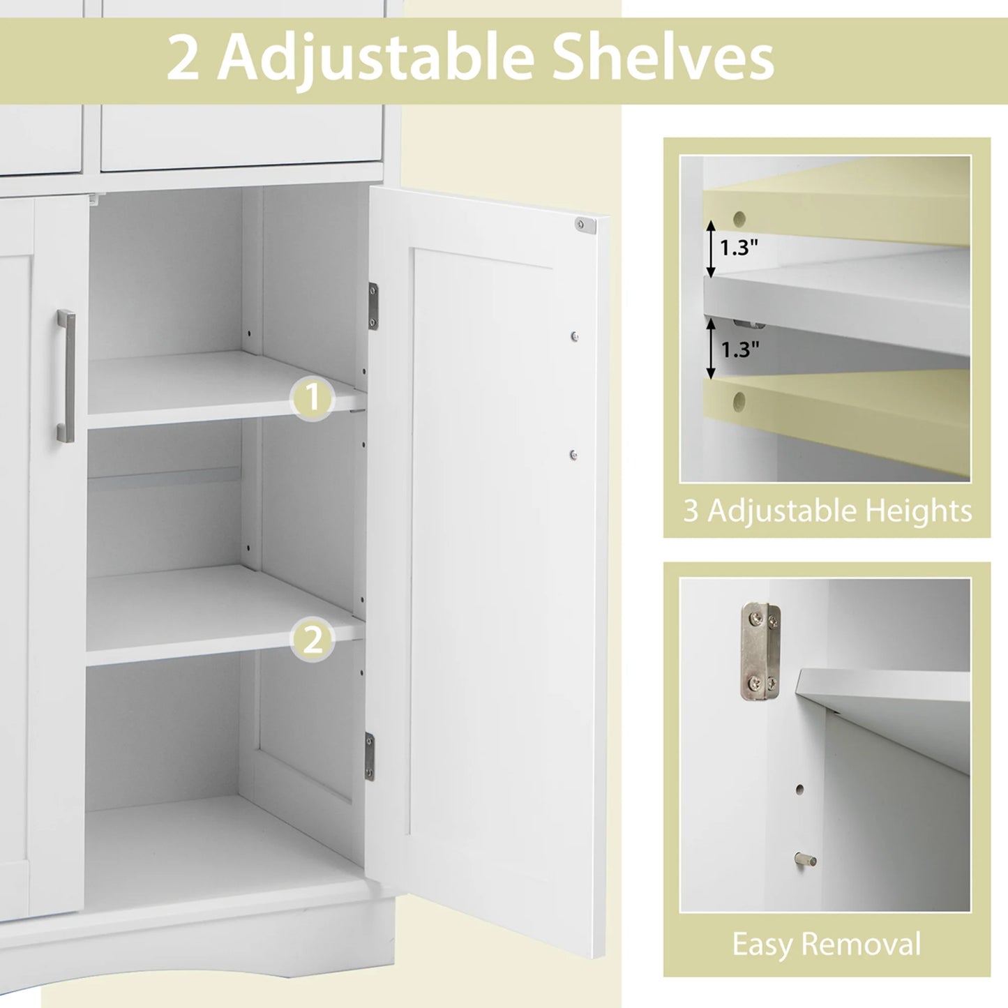Costway Bathroom Floor Cabinet Freestanding Storage Cabinet with 2 Doors White