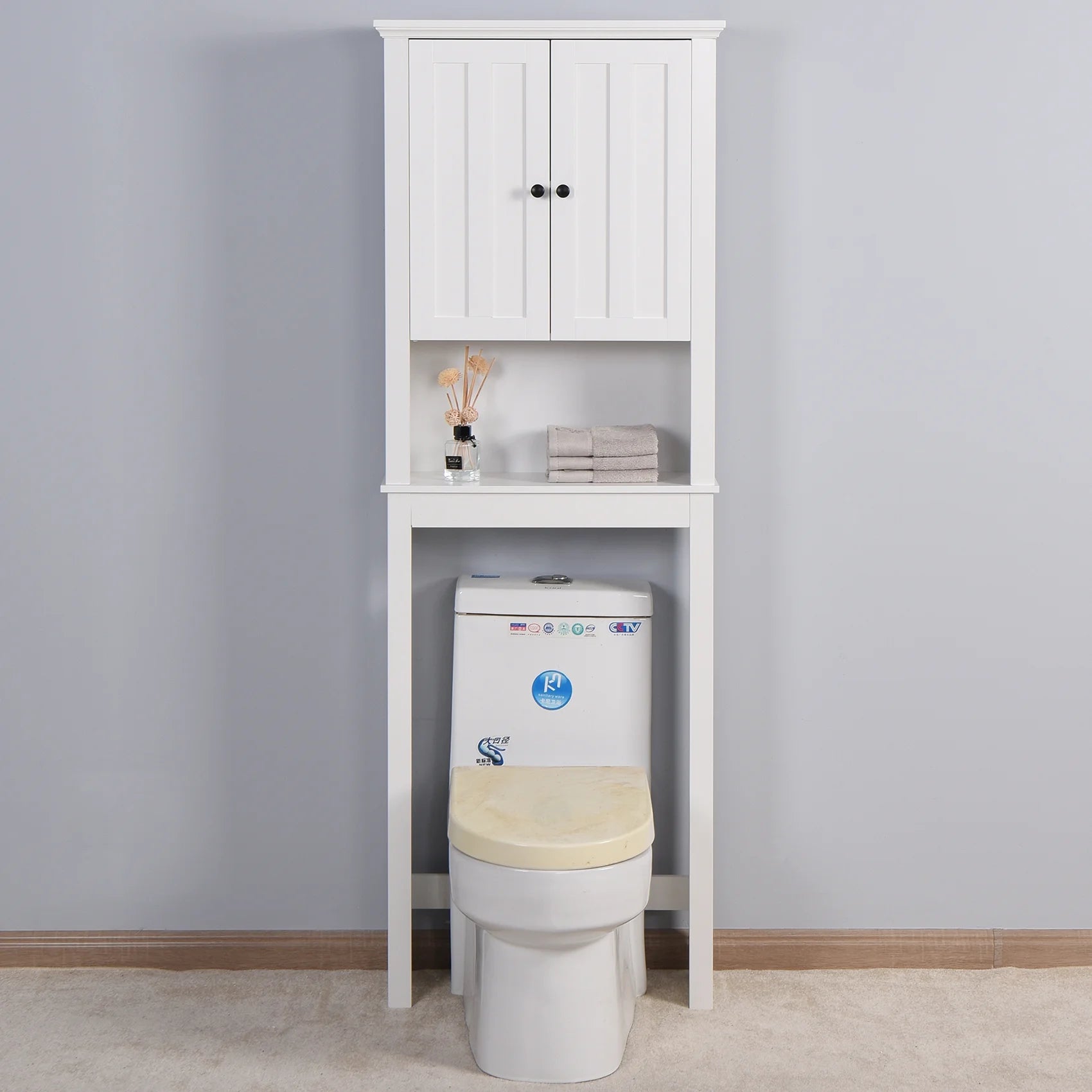 UBesGoo Bathroom Cabinet, Bathroom Space Saver, Over The Toilet Storage with 2-Door Adjustable Shelves, White