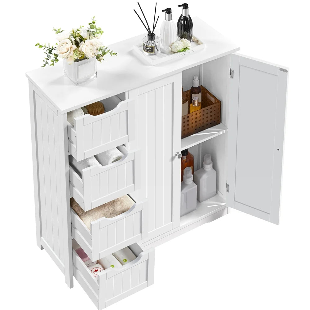 Alden Design Bathroom Floor Storage Cabinet, White, 12''