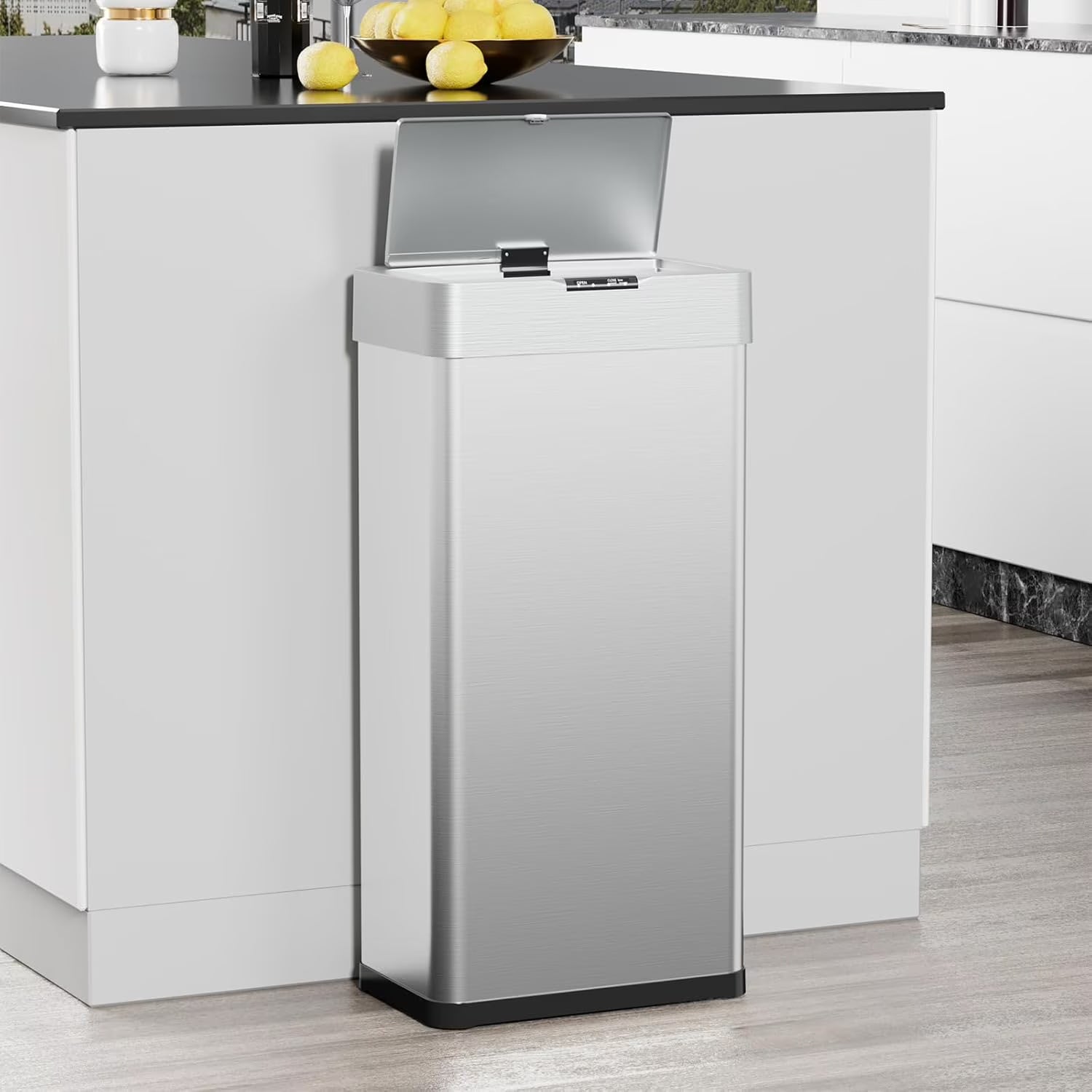 LAZY BUDDY 60 Liter / 16 Gallon Stainless Steel Motion Sensor Trash Can for Kitchen, Bathroom, Rectangular