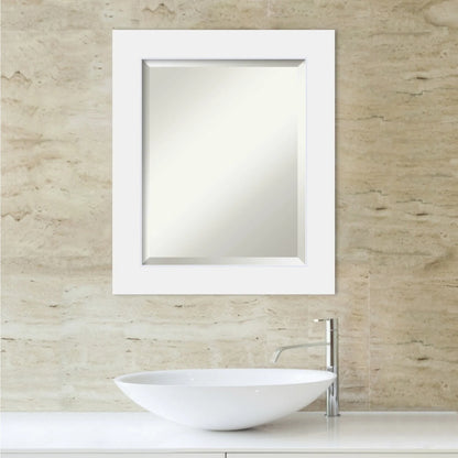 Amanti Art Beveled Wood Bathroom Wall Mirror - Corvino White Frame Outer Size: 21 x 25 in