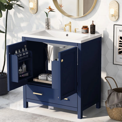 Harper & Bright Designs 30" White Bathroom Vanity with Single Sink, Bathroom Combo Cabinet Undermount Sink with 2 Doors and a Drawer, Soft Closing, Multifunctional Storage, Solid Wood Frame