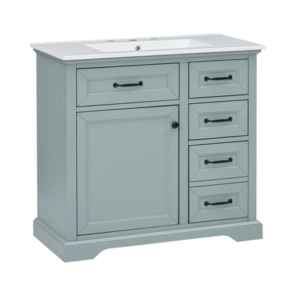 Christopher Knight Home 36" Bathroom Vanity with Sink, Tip-out Drawers, Soft-Close Doors, Grey