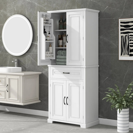 Bellemave White Tall Storage Cabinet with Adjustable Shelf Bathroom Cabinet with 1 Drawer and Storage Rack Large Freestanding Wood Cabinet Storage Organizer Floor Cabinet, White
